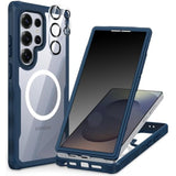 Magnetic Privacy For Samsung Galaxy S25 Ultra Case, Full Body Phone Case With Built-In 9H Tempered Glass Privacy Screen Protector And Camera Lens Cover, Shockproof Protective Bumper - Blue