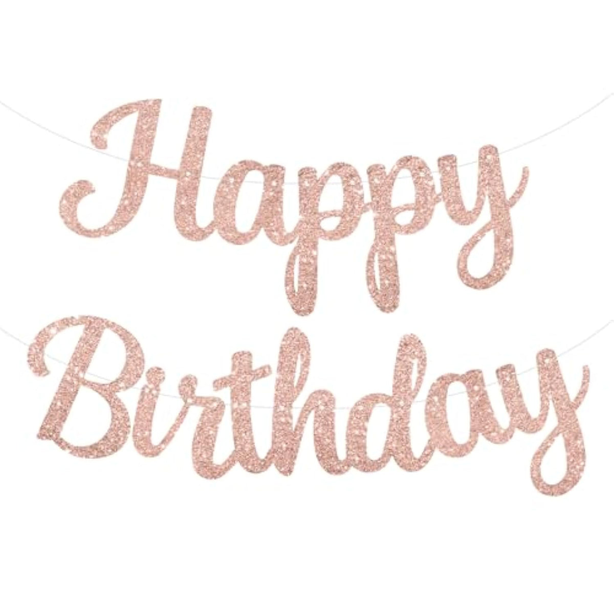 Pre-Strung Rose Gold Happy Birthday Banner No Diy For Women Men Party Decorations