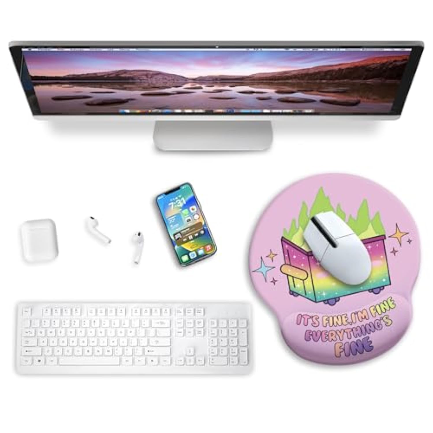 Dumpster On Fire Mouse Pad With Wrist Rest, Funny Cute Ergonomic Mouse Pads For Desk Wrist Support, Mousepad For Wireless Mouse Gaming Work Home Desk Accessories Office Supplies Decor Women