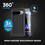 Belt Case For Google Pixel 10 Pro Xl (6.8") With Holster Clip (Falcon Shield) Ultra Protective Dual-Layer Cover With Tempered Glass Screen Protector (Black)