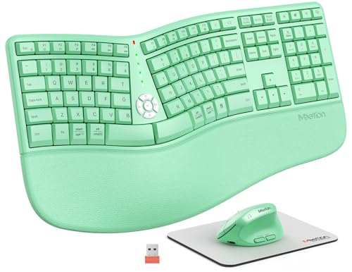 Ergonomic Keyboard With Cushioned Wrist Rest, Bluetooth Wireless Keyboard Rechargeable, Split Curved Keyboards Natural Typing, Full Size Multi-Os Windows/Mac, Computer/Laptop/Tablet/, Pink