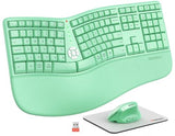 Ergonomic Keyboard With Cushioned Wrist Rest, Bluetooth Wireless Keyboard Rechargeable, Split Curved Keyboards Natural Typing, Full Size Multi-Os Windows/Mac, Computer/Laptop/Tablet/, Pink