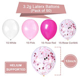 Pink Confetti White Balloons, 50Pcs 12 Inch Latex Balloons For Birthda