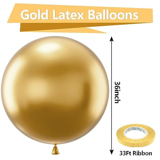 Metallic Gold Giant Balloons 36 Inch - 8 Pack Jumbo Chrome Gold Balloons Large Round Gold Latex Balloons For Photo Shoot Wedding Baby Shower Graduation Birthday Christmas Party Decorations