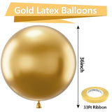 Metallic Gold Giant Balloons 36 Inch - 8 Pack Jumbo Chrome Gold Balloons Large Round Gold Latex Balloons For Photo Shoot Wedding Baby Shower Graduation Birthday Christmas Party Decorations