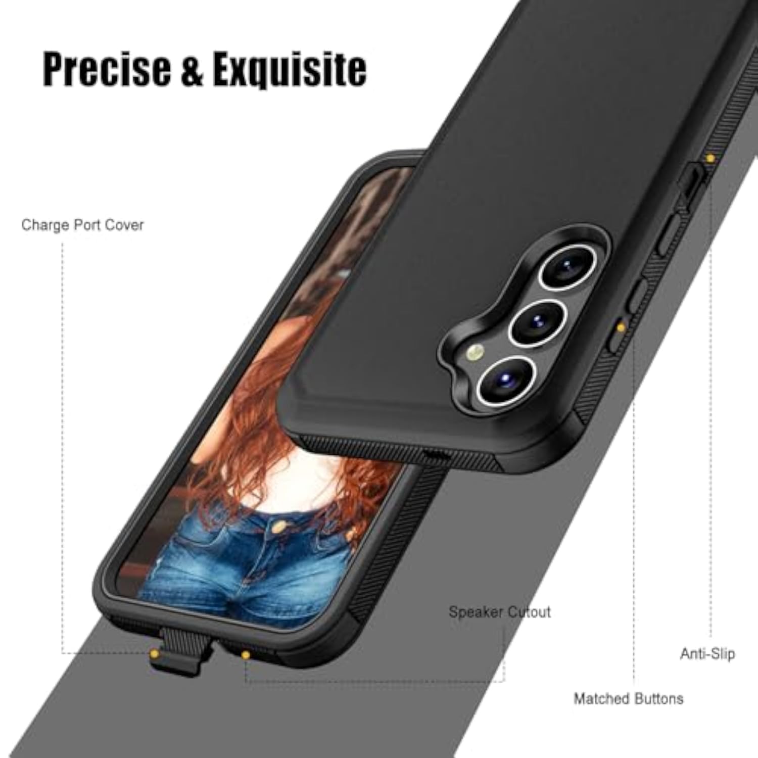 Heavy Duty Rugged Shockproof Case for Samsung Galaxy S24 Plus 5G, Black
