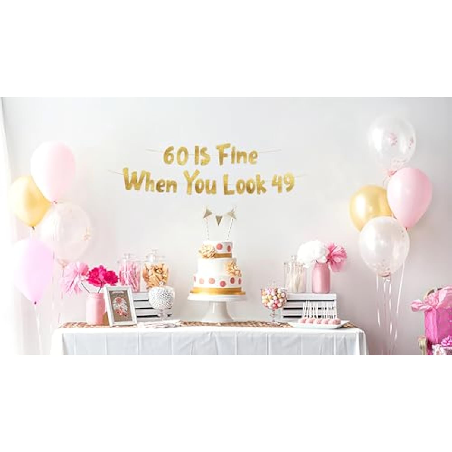 60 Is Fine When You Look 49 Gold Glitter Banner - Happy 60Th Birthday Party Decorations And Supplies