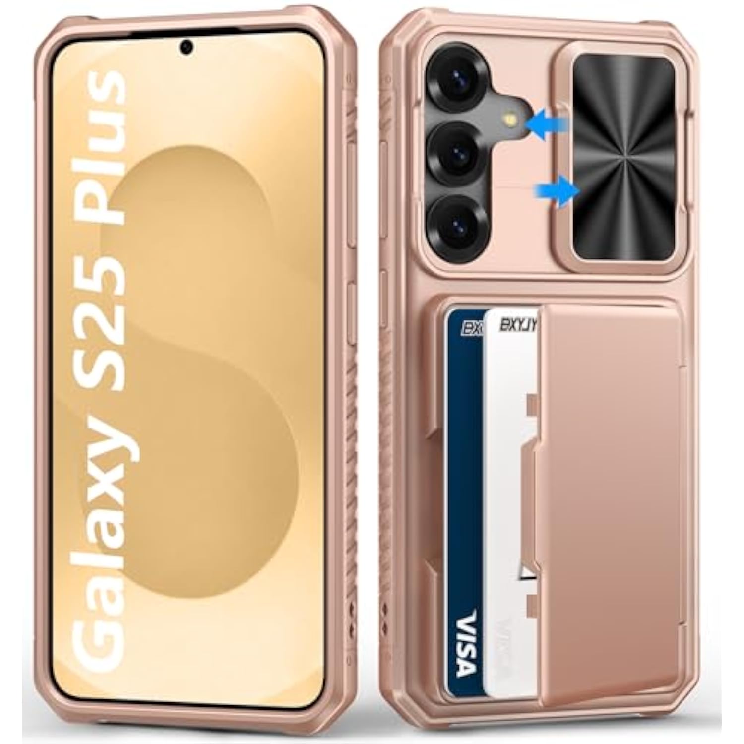 Samsung Galaxy S25+ Wallet Case, RFID, Card Holder, Military Drop, Rose Gold