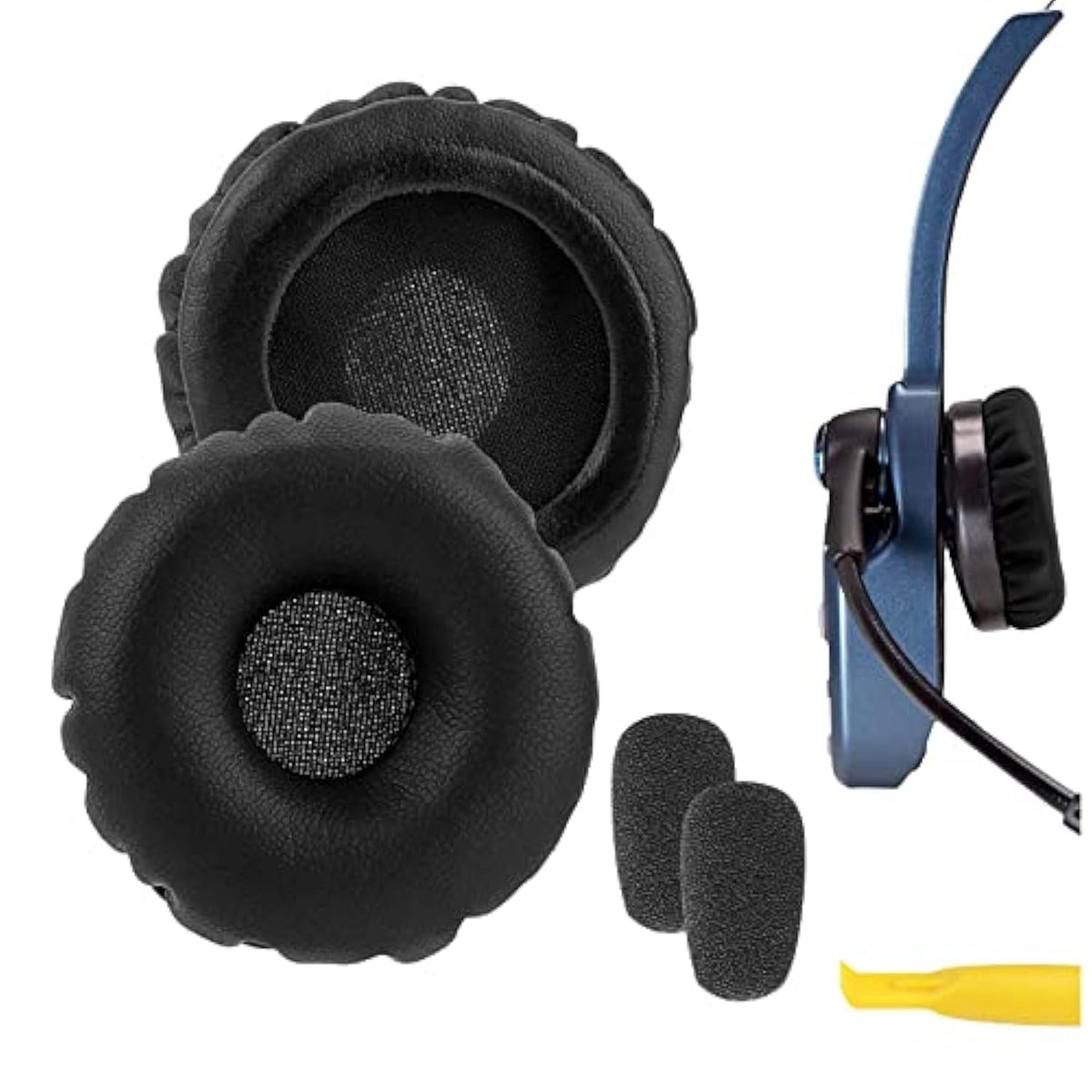Geekria QuickFit Replacement Ear Pads and Mic Windscreen Foam Set Compatible with BlueParrott B250/ B250XT/ B250XTS/ B250XTPlus, B150 Headphones (Black)