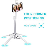 40” Selfie Stick Tripod Quadrapod, Onboard Light, Wireless Bluetooth Remote, Extendable, Stainless Steel, 3 Light Modes, 9 Brightness Levels, Compatible With All Iphone & Android Devices