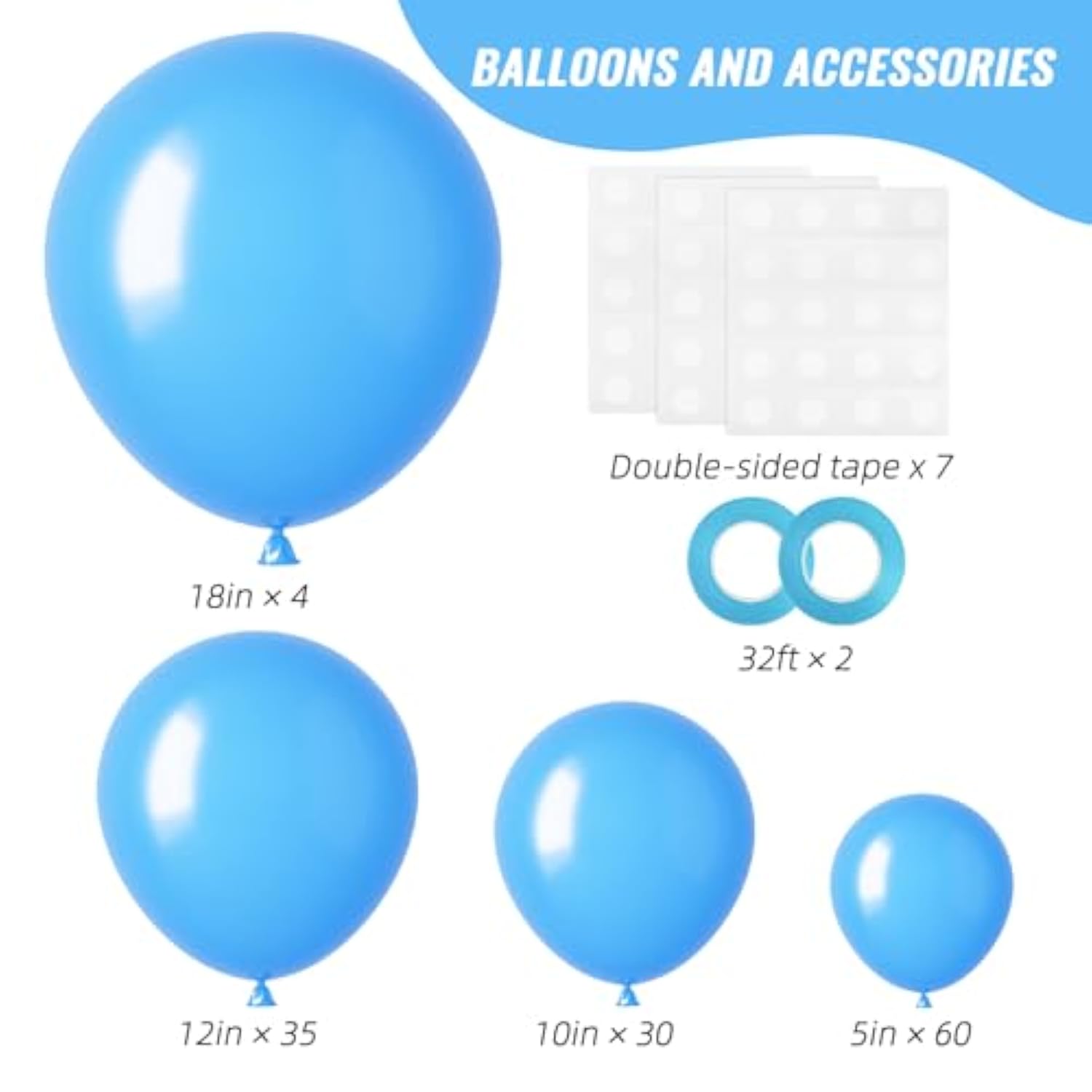 129Pcs Light Blue Balloons Different Sizes 18 12 10 5 Inch For Garland