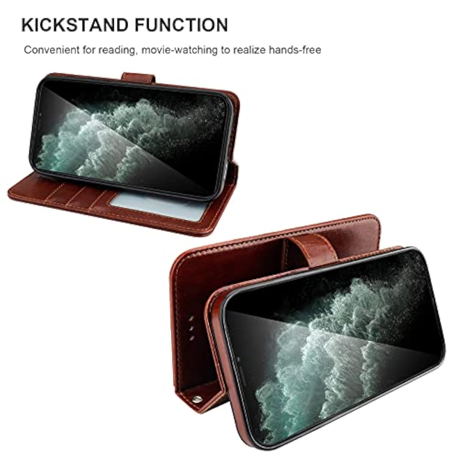 Compatible With 12 Pro Max Wallet Case With Card Holder Pu Leather Magnetic Detachable Kickstand Shockproof Wrist Strap Removable Flip Cover 6.7 Inch (Brown)