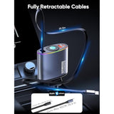 Retractable Car Charger, 60W Fast Charging Usb C Car Charger,Retractable Cable 2.9Ft[For Iphone Cable] And Colorful Ambient Lighting Car Adapter For Iphone 16/15/15 Pro Max/14/13/12/11,Galaxy