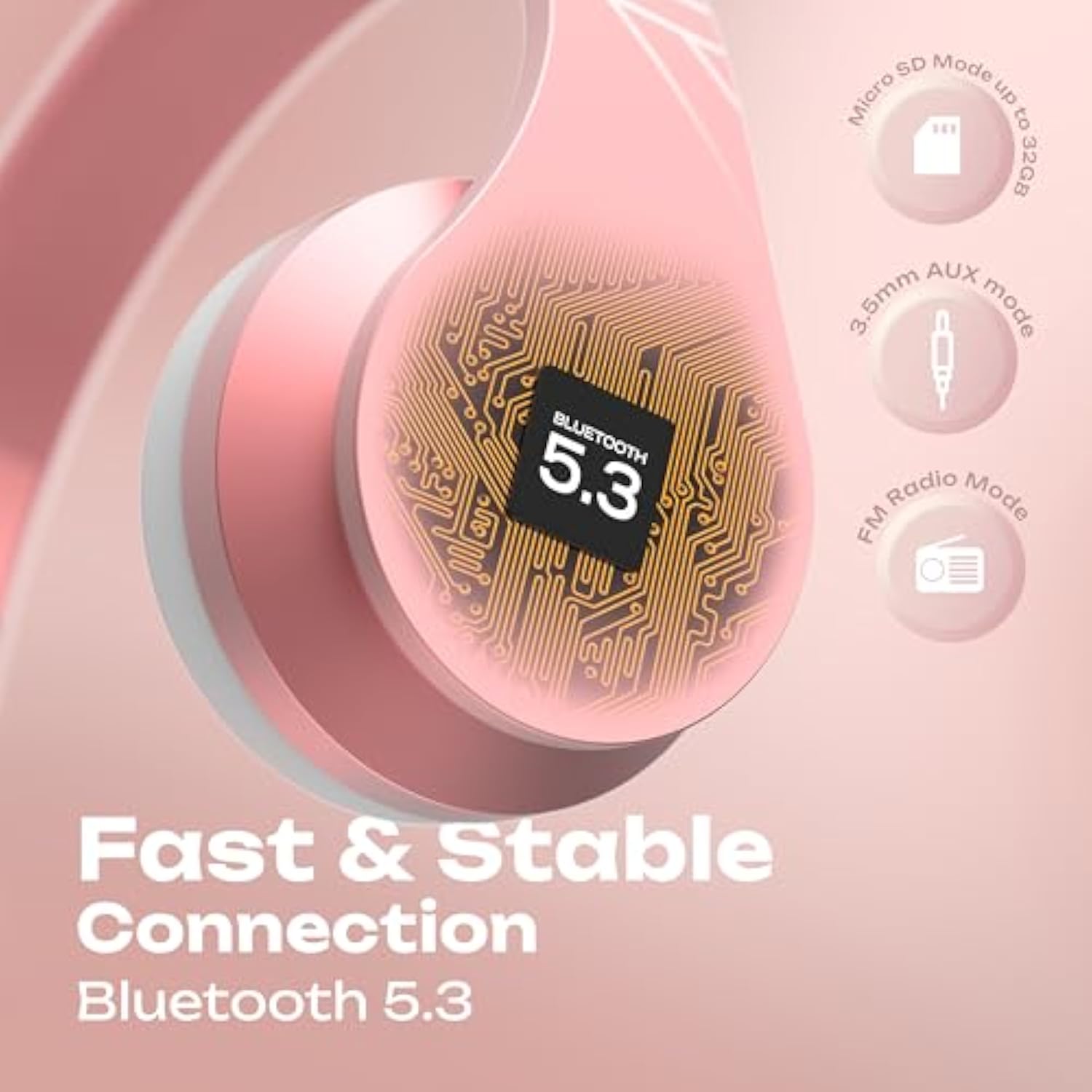 PowerLocus Bluetooth Headphones Over Ear, Bluetooth Headphone Rose Gold, Wirel