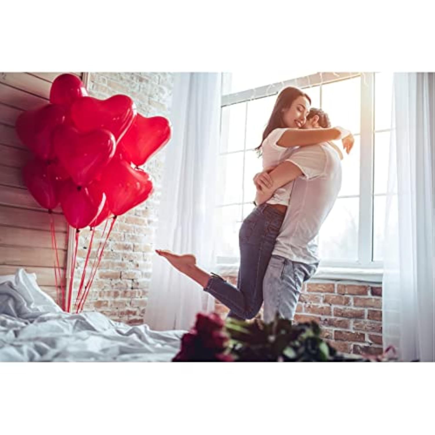 Valentine Day Party Supplies I Love You & Love-Bear Balloons Kit With 1000 Pcs Dark-Red Silk Rose Petals & Romantic Flower Decoration Red Heart Balloons Swirls For Wedding Decorations