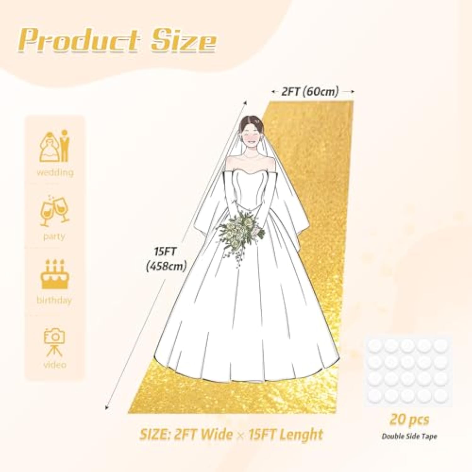 Wedding Aisle Runner Gold Carpet Runner For Party Prom Sequin Sparkly Rug For Indoor Outdoor Engagement Ceremony Decoration 2Ftx15Ft