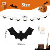 Happy Halloween Garland Banner Black Felt Bats with Wood Beads for Party Decor