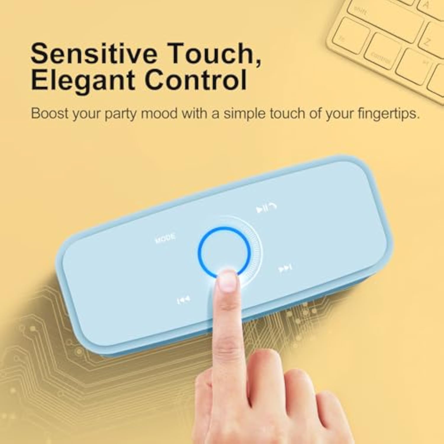 DOSS SoundBox Touch Wireless Bluetooth Speaker with 12W HD Sound and Bass, IPX5 Water-Resistant, 20H Playtime, Handsfree, Portable for Office, Home, Outdoor, Travel- Light Blue