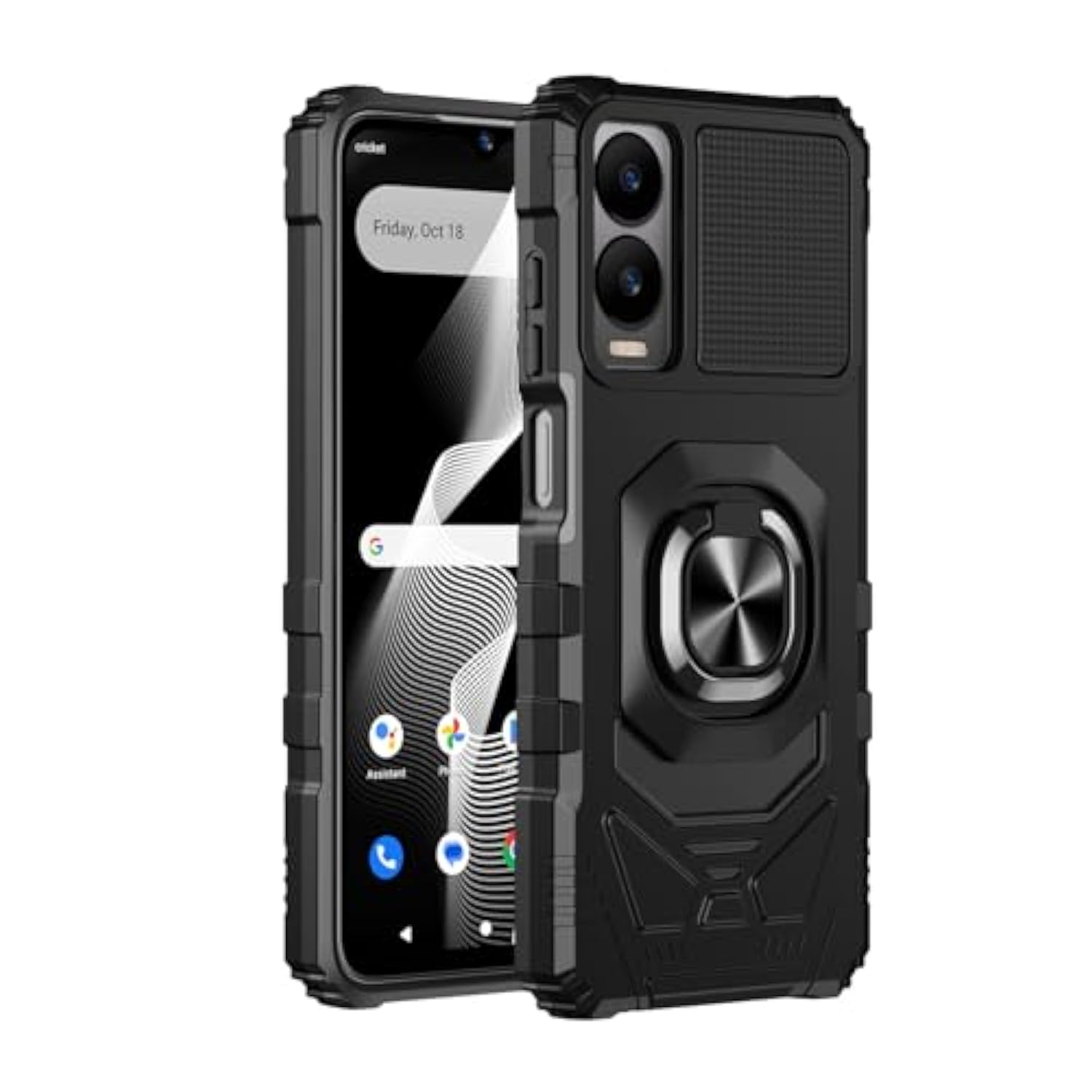 For Cricket Icon 6 Case/Att Verge Case With Screen Protector,Dual Layer Military Grade Protection With Ring Stand,Rugged Shockproof Corner Silicone Phone Cover For Cricket Icon 6 /Att Verge Black