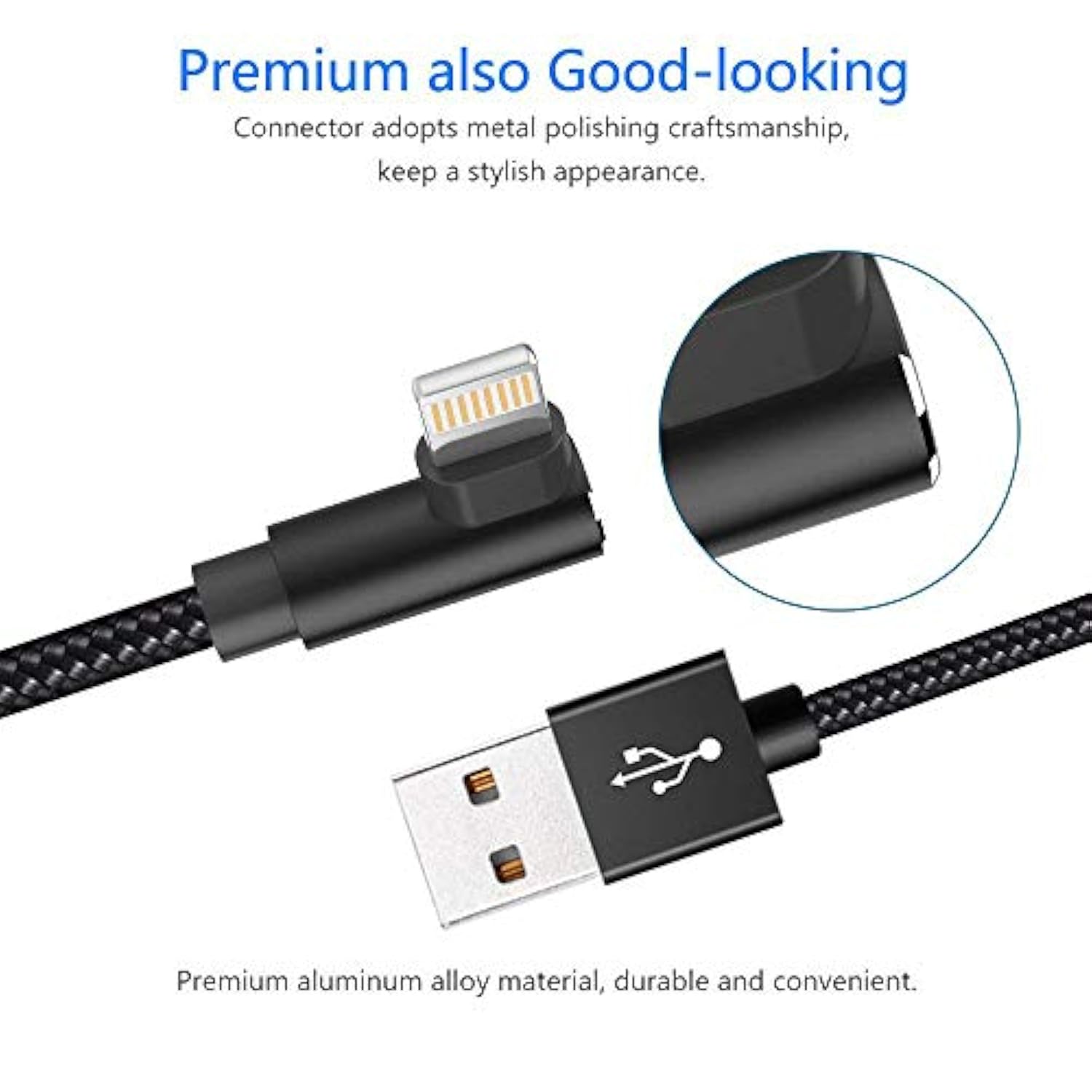 Fast Charging Cable, 3Ft Right Angle Cable,3 Pack Nylon Braided Fast Speed Data Sync Charging Cord Powerline Compatible With Phone 13/12/11/Pro/Xs Max/Xs/Xr/7/7Plus/X/8/6/Se(Black, 3Ft)