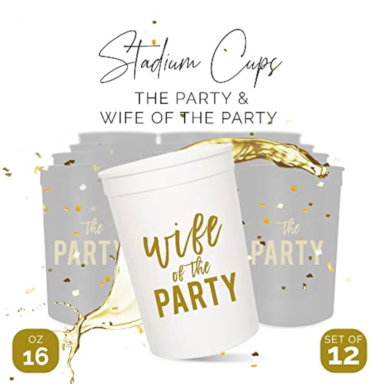 Wife Of The Party Bachelorette Cups - 12 Bachlorette Cups, Perfect Team Bride Party Favors (Black)