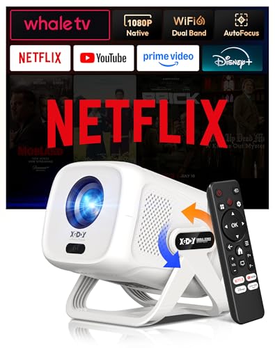 Gimbal N5 Compatible With Netflix & Auto Focus Keystone Smart Mini Projector With Wifi6 And Bluetooth, Portable Projector Native 1080P & Voice Controlled, 4K Home Movie Projector, White