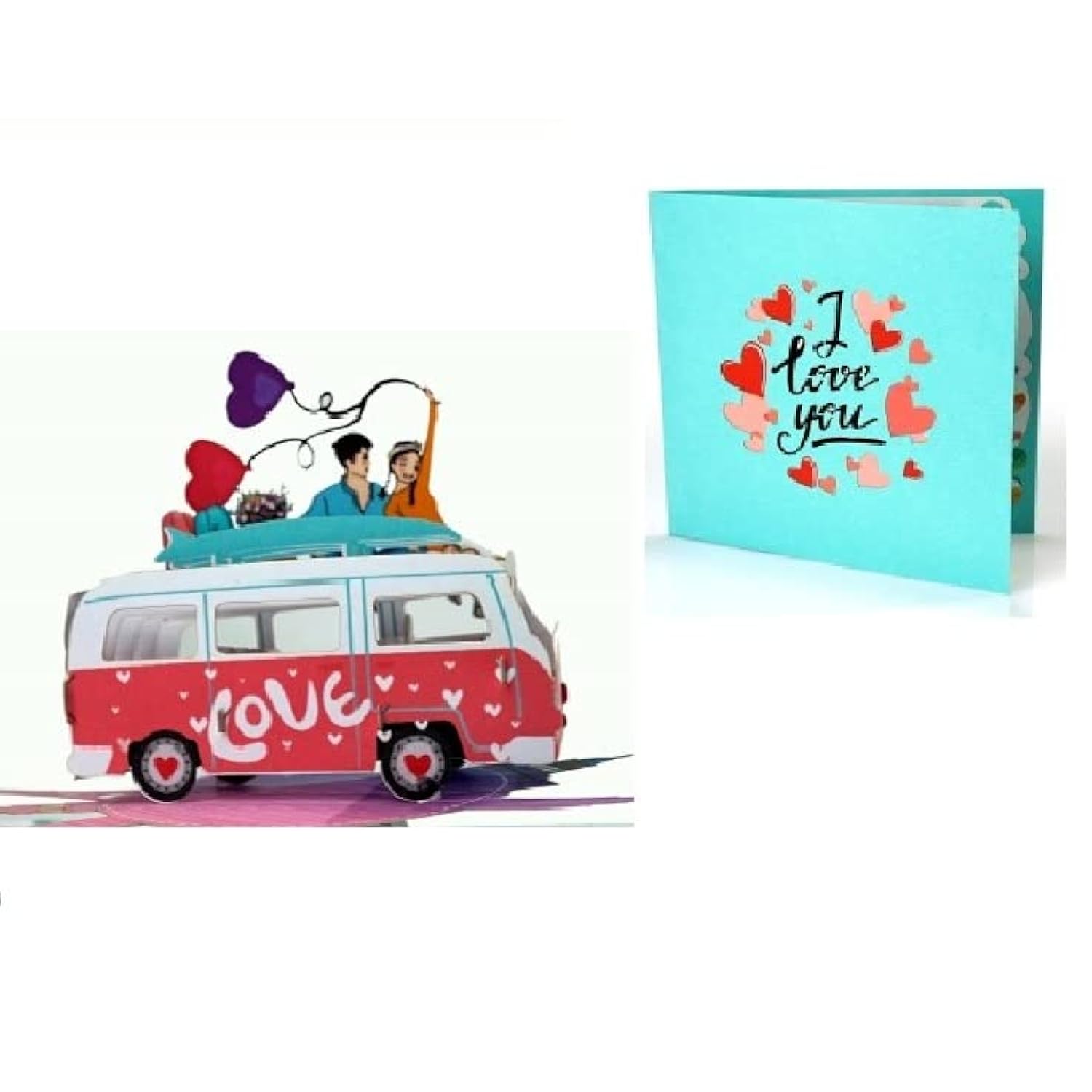 3D Pop Up Greeting Card – Romantic Love Van With Couple & Balloons, Handmade Paper Art, Valentine’S Day, Anniversary, Wedding & Engagement Gift With Envelope, L06