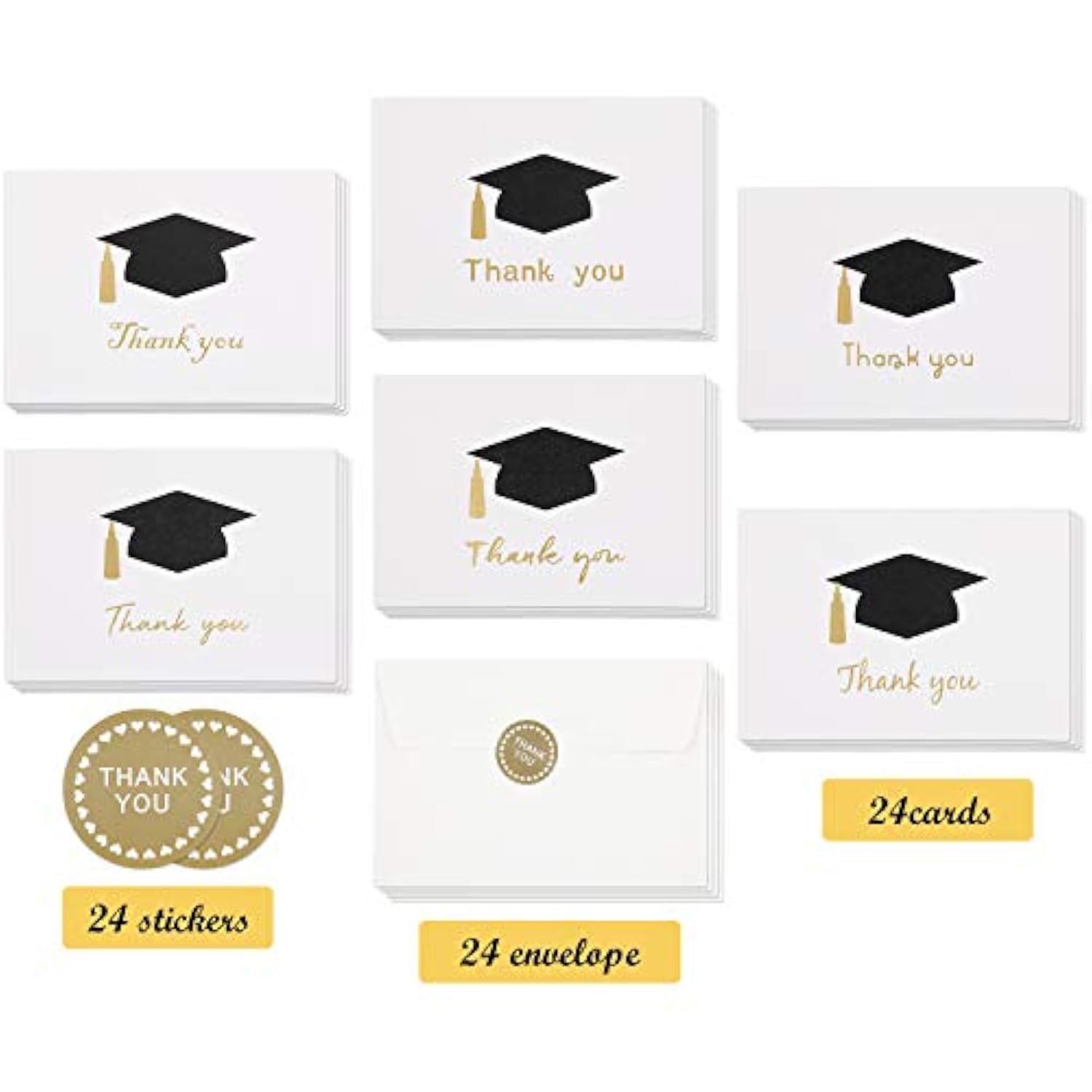 24 Pcs Blank 2026 Graduation Thank You Cards 3.5 X 5 Inch Gold Foil Foldable Greeting Card With Envelopes And 1 Inch Stickers For Elementary High School College Graduation Party Supplies Gifts