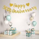 Gold Glitter Happy 50th Anniversary Banner – 50 Years Loved Wedding & Birthday Party Decoration