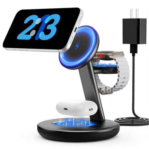 for  Watch 5W Fast Charger,15W 3 in 1 Wireless Charging Station,for  Mag-Safe Charger Stand,Fast Magnetic Wireless Charger Station for