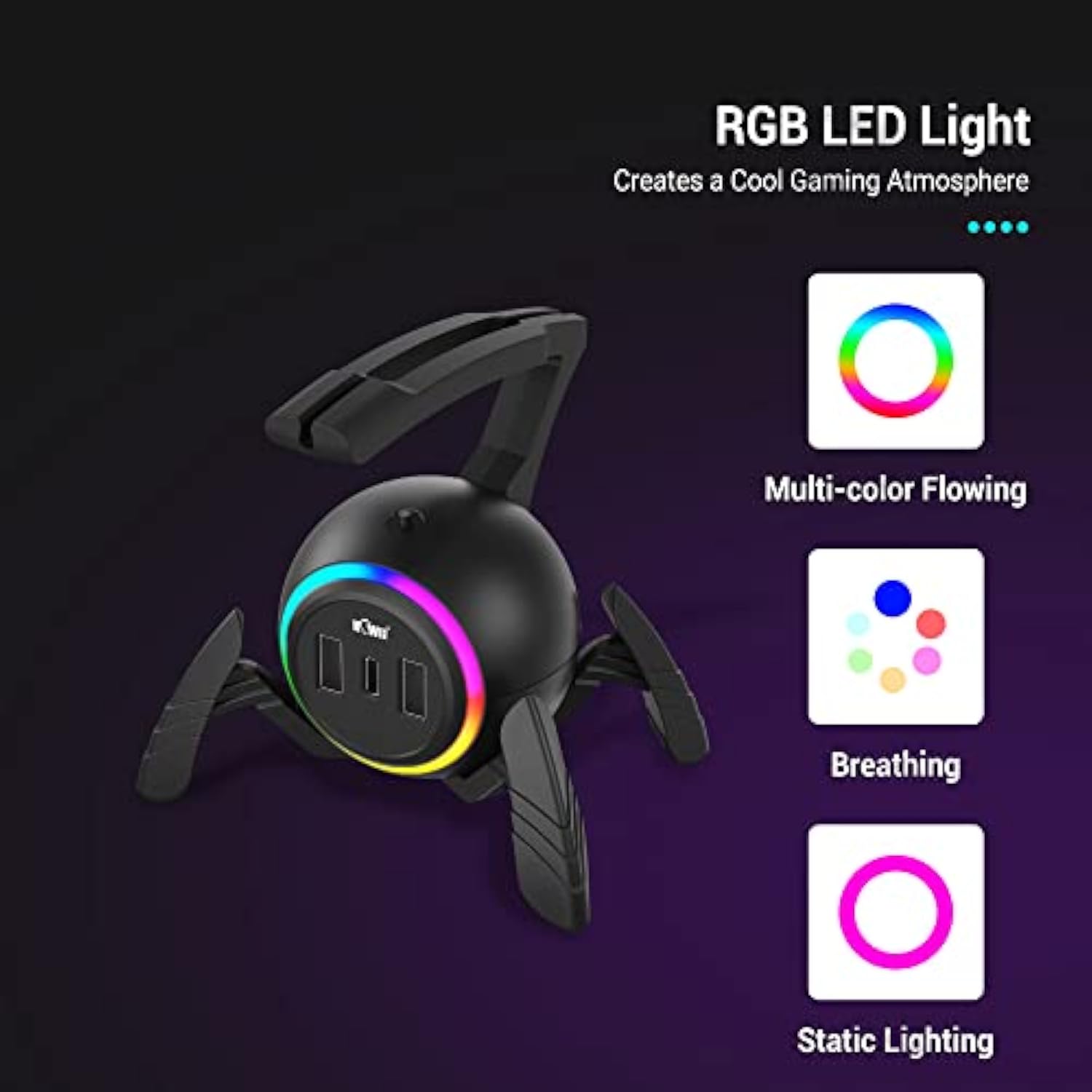 Mouse Bungee Rgb Gaming Mouse Cord Holder Controller, Upgraded Flexible Cable Management Smart Rgb Led Lights 2 Port Usb Hub & 1 Type-C, Spider Mouse Wire Holder