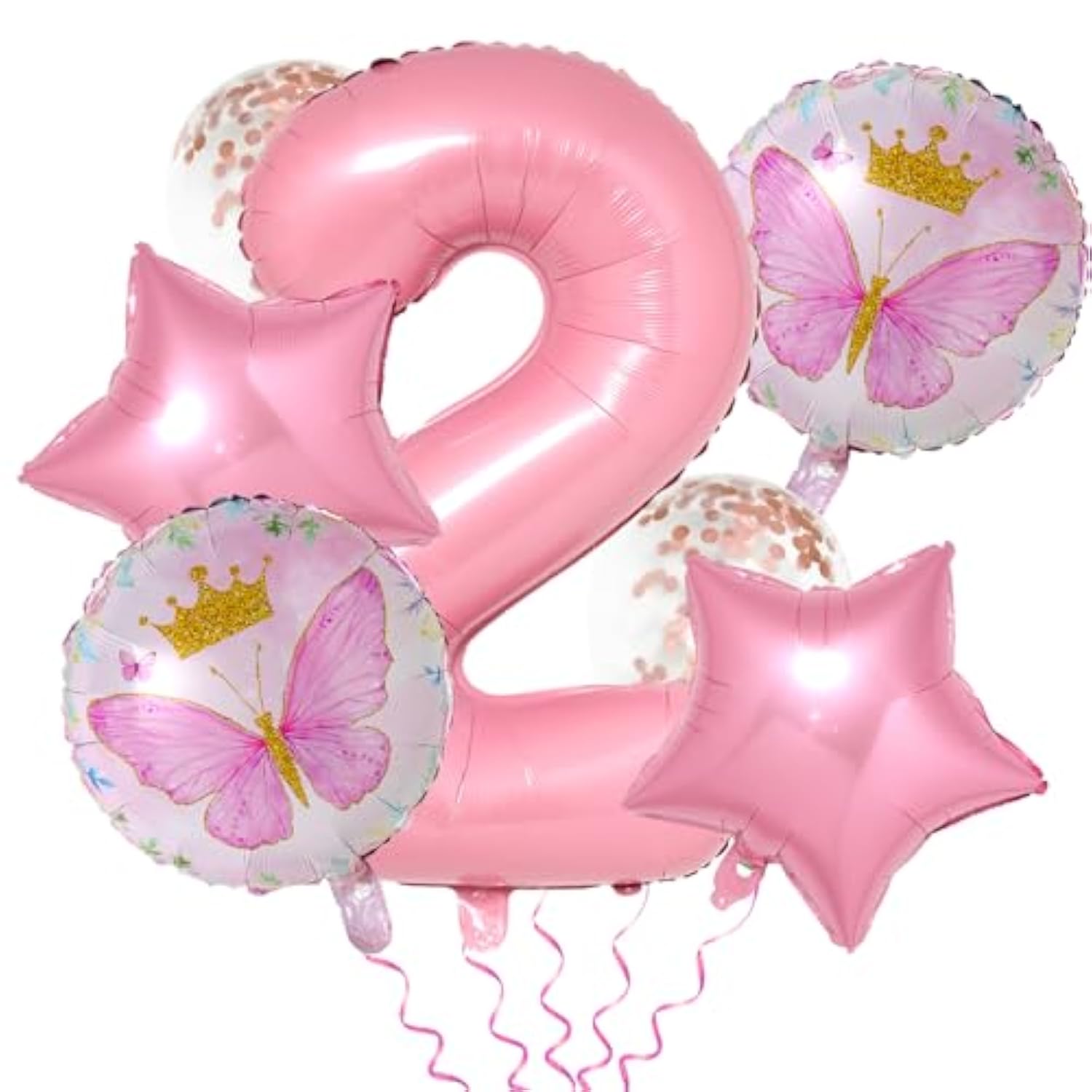 8PCS Butterfly Balloons 2nd Birthday Decorations Pink Fairy Party Supplies Set