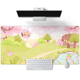 Cute Desk Mat Kawaii Large Gaming Mouse Pad Pink Green Sakura Extended Mousepad Xxl Computer Laptop Keyboard Mouse Mat Big Aesthetic Desk Decor Pad 31.5X15.7 In