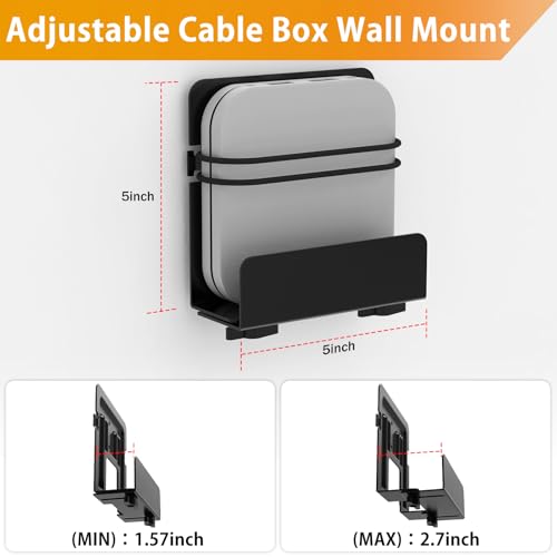 Cable Box Mount, Modem Mount, Adjustable Cable Box Wall Mount Bracket for Small and Wide Devices, Compatible with Media Players, Cable Boxes, Modems,