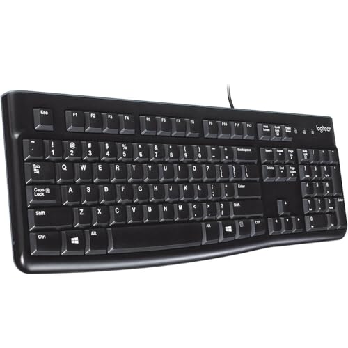 K120 Wired Keyboard For Windows, Usb Plug-And-Play, Full-Size, Spill-Resistant, Curved Space Bar, Compatible With Pc, Laptop - Black