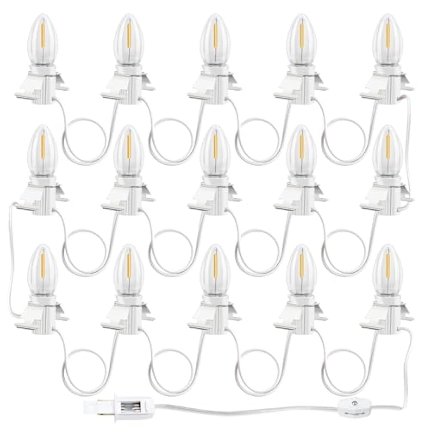 C7 Accessory Cord With 15 Led Light Bulbs And Outlet Christmas Village Light 17.7 Ft With Spare Fuse Warm White Lamp For
