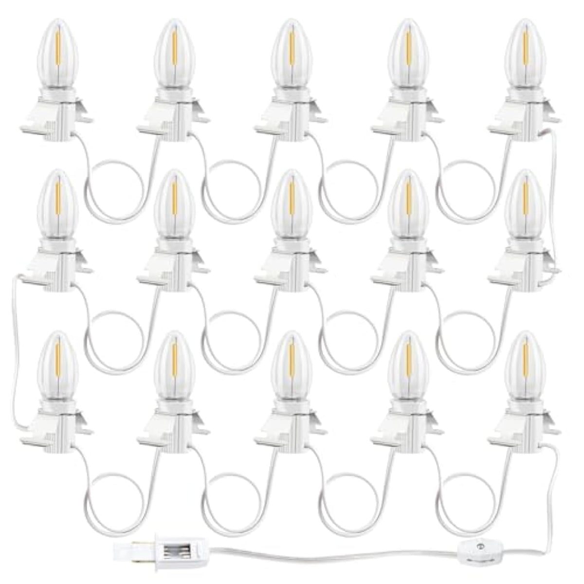 C7 Accessory Cord With 15 Led Light Bulbs And Outlet Christmas Village Light 17.7 Ft With Spare Fuse Warm White Lamp For