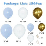 148Pcs Baby Blue Balloon Garland Kit with White & Gold Balloons for Boy Party