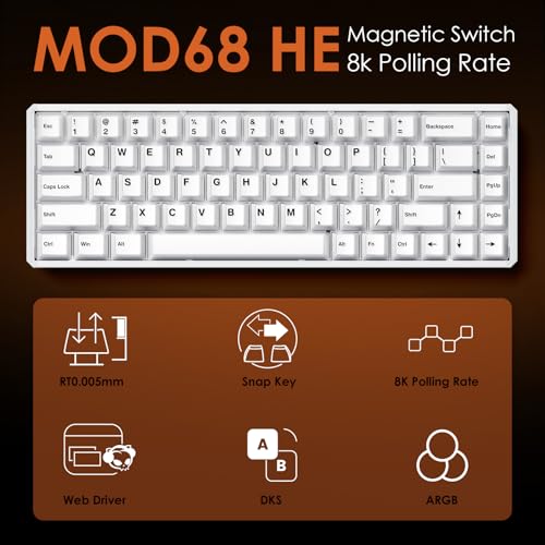 Mod68 8K Rapid Trigger Aluminum Gaming Keyboard Shine-Through Black Transparent Wired He Keyboard, Astroaim Switch
