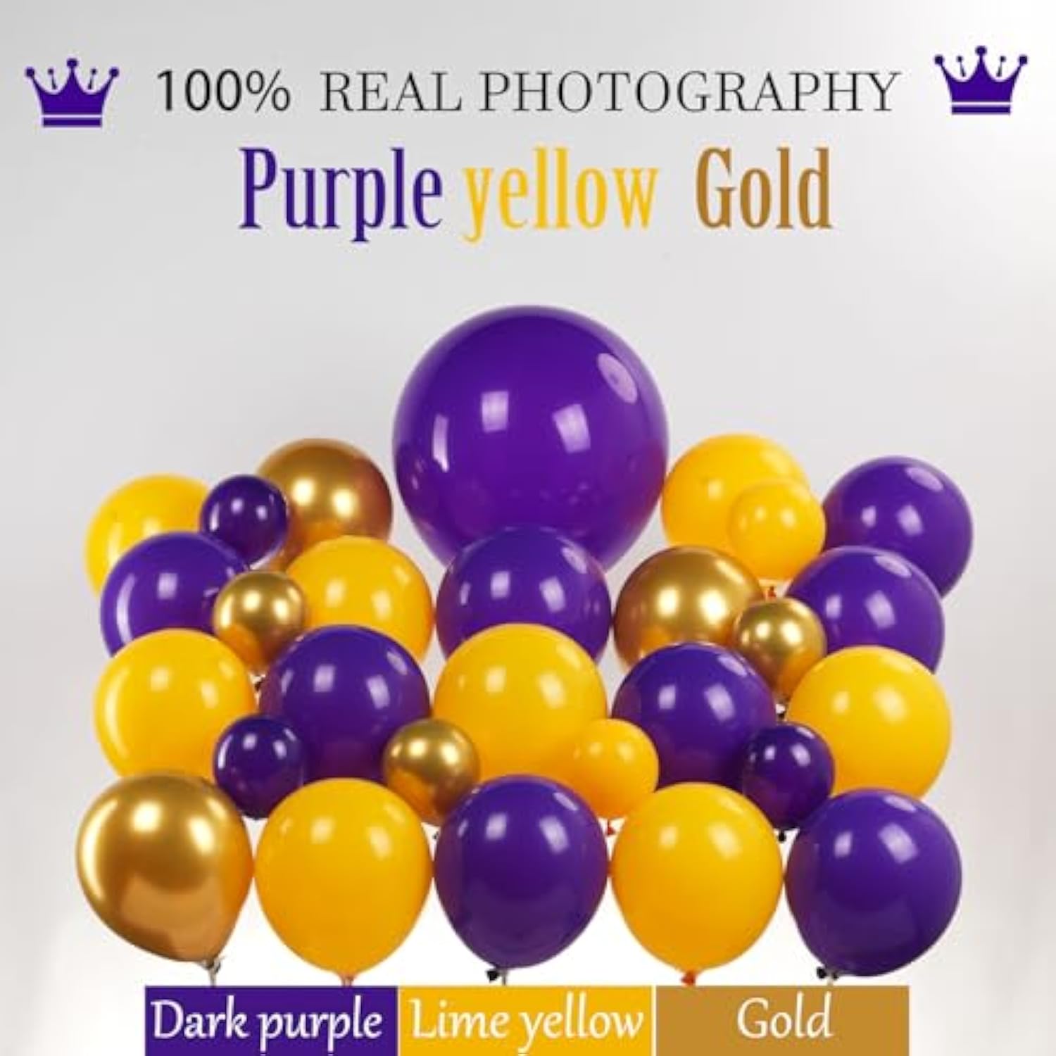 Royal Purple And Gold Balloon Garland Arch Kit 132Pcs With Lemon Yellow Balloons For Halloween Birthday Graduation Prom Basketball Sport Theme Party Decorations