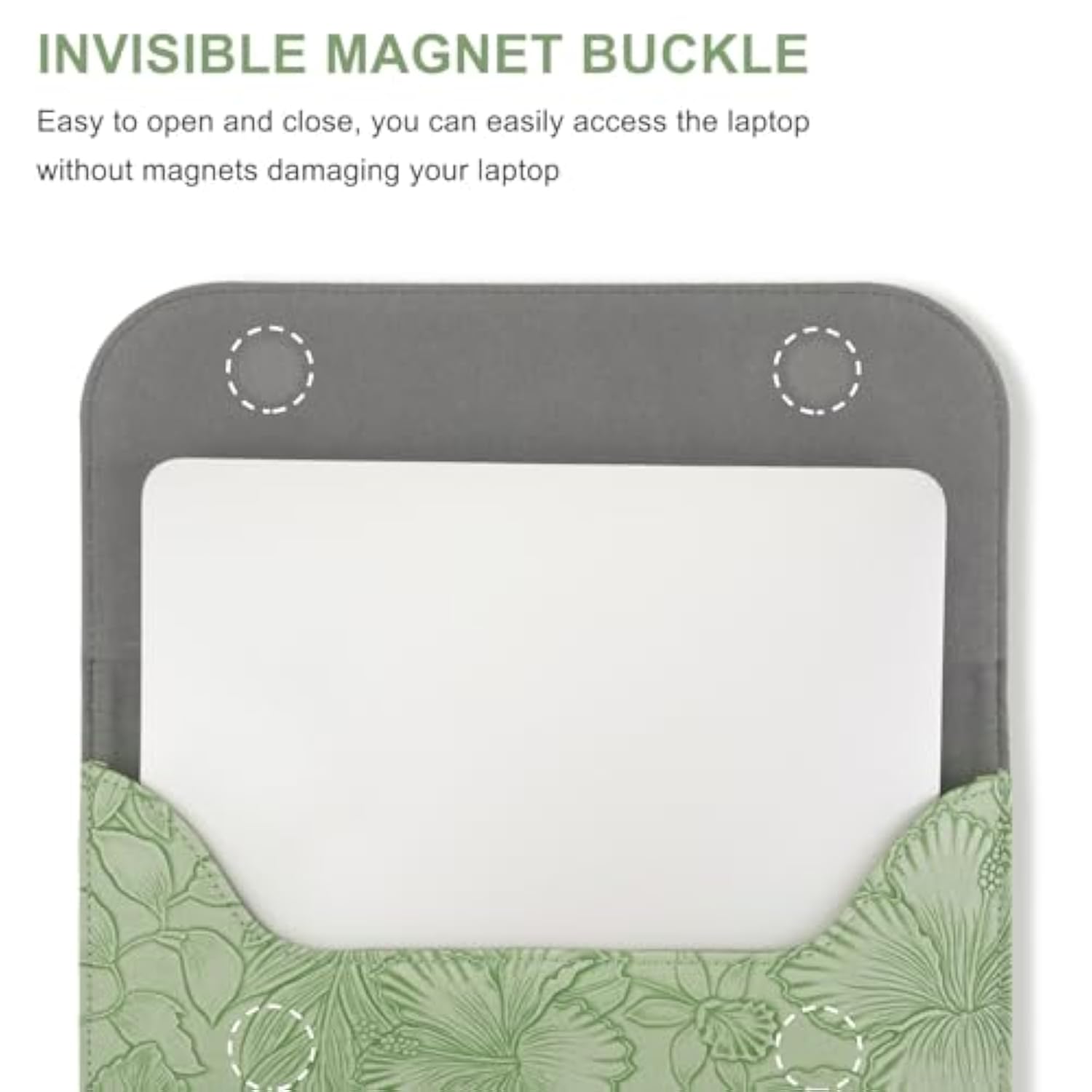 MOSISO Laptop Case 13 inch, 13 inch Laptop Sleeve Compatible with MacBook Air M4 M3 M2 M1 2025-2018 / Pro M2 M1 2025-2016, Embossed Retro Hibiscus PU Leather Case with Small Bag, Sage Green