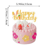 Bunny Birthday Decorations Easter Bday Kit Rabbit Theme Happy Birthday Banner Cake Topper Pink Gold White Latex Balloons For Children Girl 1St 2Nd Bday Happy Easter Festival