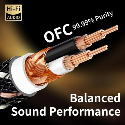 Audiophile HiFi Audio RCA Cables - RCA Splitter 1 Male 2 Male,15 AWG,4N OFC Core,Gold-Plated Plugs,with Nylon Braid,Subwoofer Cable,Compatible with