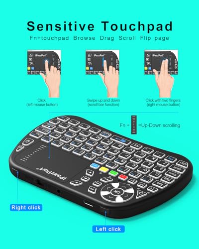Bluetooth Mini Keyboard With Touchpad, 2.4G Mini Wireless Keyboard And Mouse With Ir Learning Support, Cyclic Rgb Backlit, Rechargeable For Pc, Smart Tv, Laptop, Android Tv Box Type-C