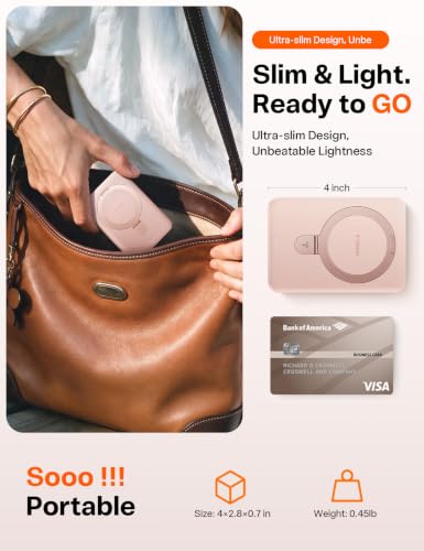 EasyGo 10000mAh Magnetic Portable Charger Power Bank for iPhone, Fast Charging Travel Essential Wireless Battery Pack with Stand Compatible with
