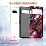 Marble Pattern 3 in 1 Heavy Duty Shockproof Full Body Rugged Hard PC+Soft Silicone Drop Protective Case for Google Pixel 7 (2022) - Wine Red