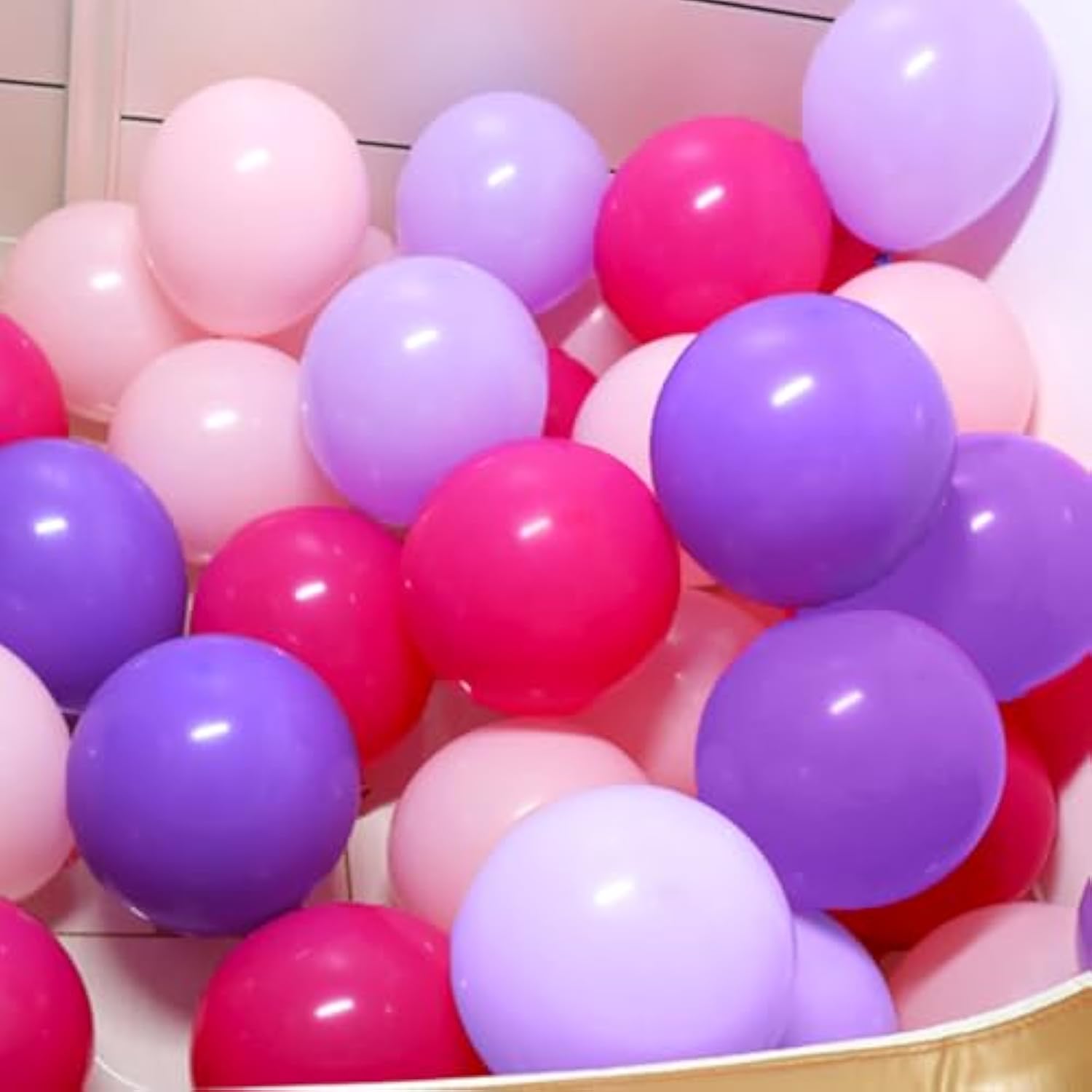 100Pcs Pink And Purple Balloons 12 Inch With Ribbon For Girls Women Birthday Wedding Party Decorations
