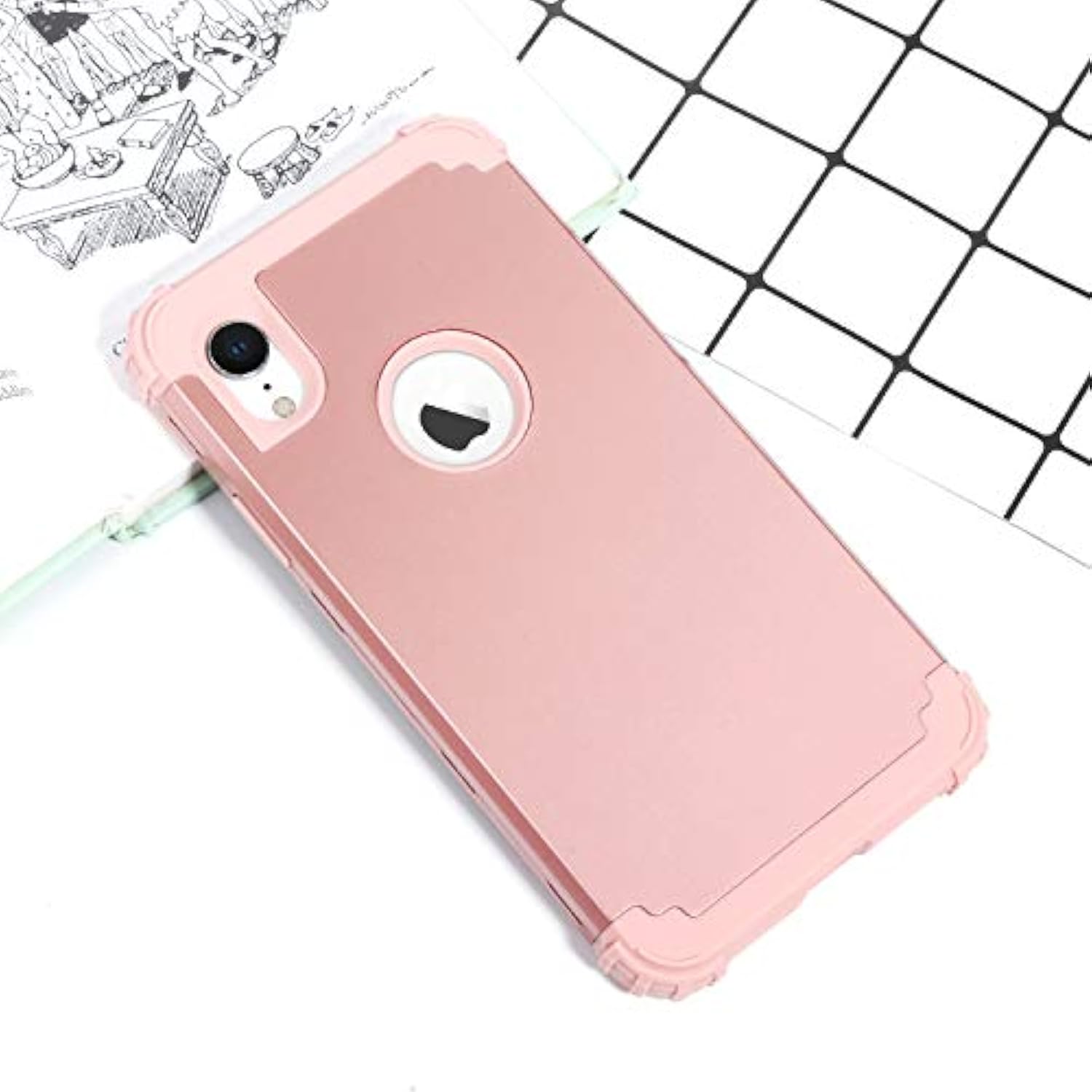 For Iphone Xr Case With Tempered Glass Screen Protector For Women, 3 In 1 Shockproof Slim Hybrid Heavy Duty Hard Pc Cover Soft Silicone Bumper Full Body Case, Rose Gold