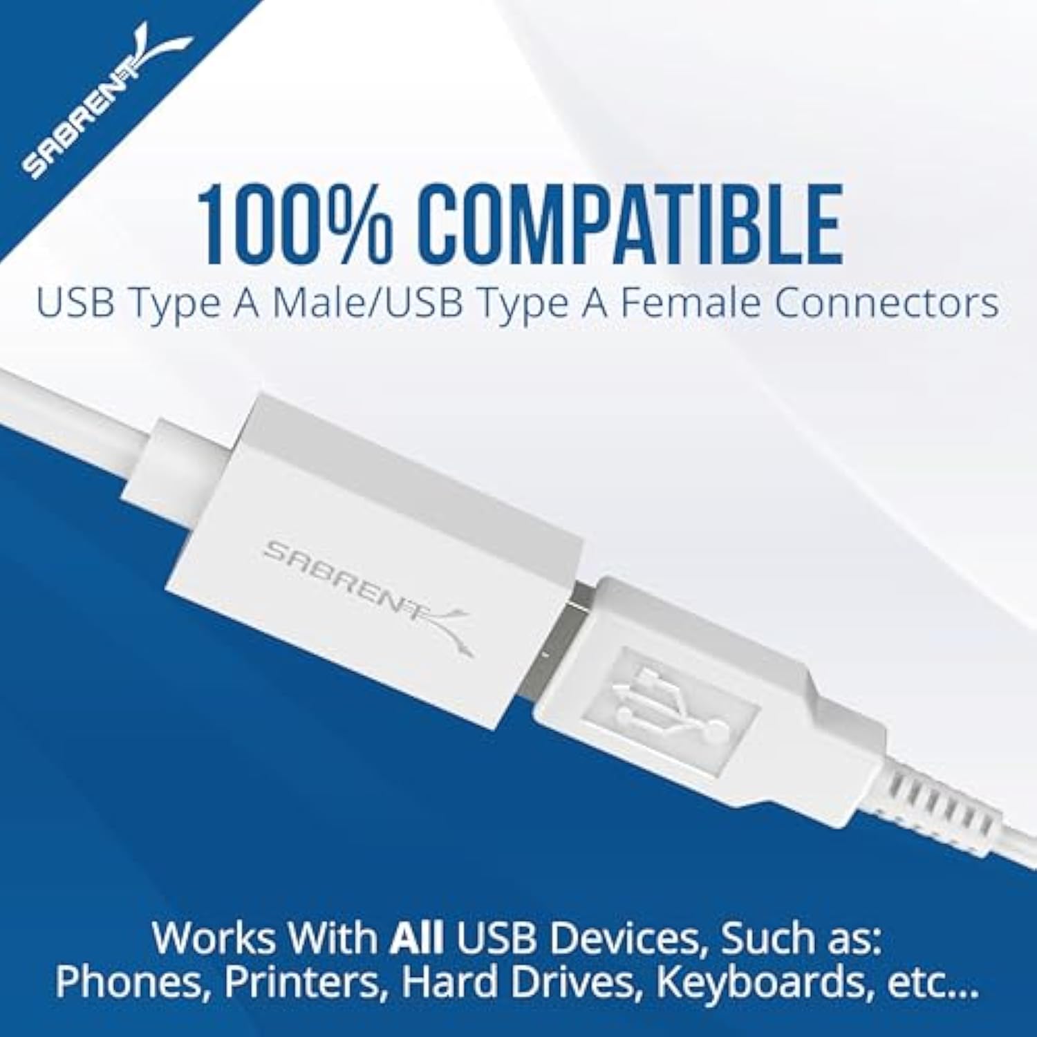 SABRENT 22AWG USB 3.0 Extension Cable A Male to A Female [White] 3 Feet (CB-303W)