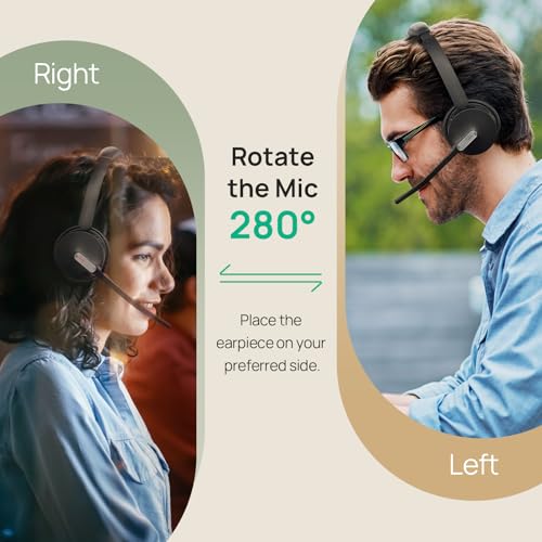 BH70 Mono Teams Wireless Headset with Mic for Work, Microsoft Teams Certified Bluetooth Headphone for 35h Calling, 91g All-Day Wearing Comfort,